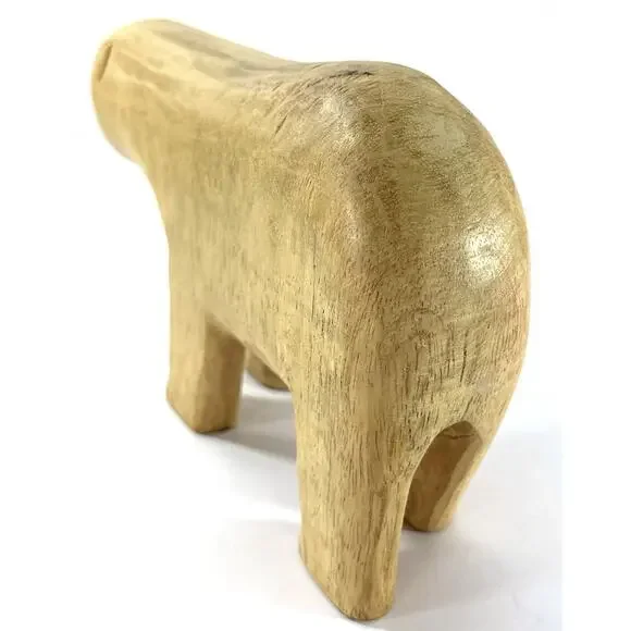Hand Carved Wooden Bear Sculpture Folk Art Minimalist Rustic Decor 8” Long - Picture 7 of 9